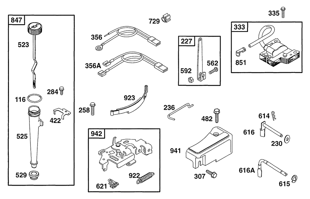 Oilfill,controls,brake,elect Diagram and Parts List for 133702-0135-XX  Briggs and Stratton Engine